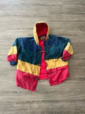Vintage Otello Pelle Jacket Mens Large Colorblock Hooded Toggle Cotton 90s FRCH